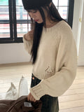Burcut Damage Raw Round Cropped Knit