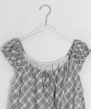 Vinca Check Shirring Sleeveless Bustier Blouse