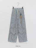 Ahonf Seersucker Check Banding Wide Pants