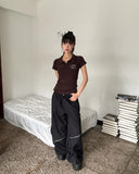 Hamyu Eyelet Rivet Printed Collar Short Sleeve T-Shirt