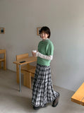 Tonbo Banding Check Frill Tiered Long Skirt