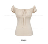 Noir Ribbon Shirred Cap Sleeve Short Sleeve