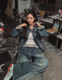 Ocean Washing Stitch Biker Denim Jacket