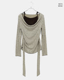 Bimu rib strap sleeveless layered off-shoulder long sleeve T-shirt