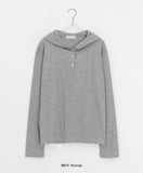 [Unisex] Ael Button Rib Hood Long Sleeve Tee