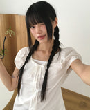 Laen ribbon puff short sleeve blouse