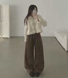 Winter Brushed Thick Cut Banding Wide Cotton Pants
