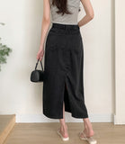 Span Summer Banding Back Slit Cotton Long Skirt