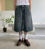 Leuel Vintage Carpenter Bermuda Washing Denim Pants