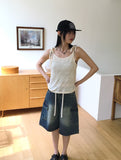 Kelu Vintage Washing Strap Cargo Denim Bermuda Shorts