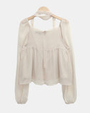 [Muffler Set] Hassen Ribbon Halterneck Puff Blouse Set