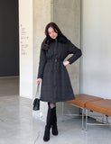 Vero Rabbit Fur Collar Long Padding Coat (Belt Set)
