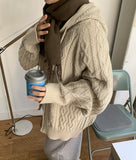 [unisex] Colmin two-way cable over knit hood zip-up cardigan