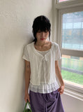Pokapo Frill Layered Ribbed Short Sleeve Cardigan