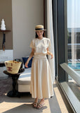 Liluna Banding Flare Long Skirt