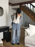 [MADE] Betts Light Washing Back Banding Denim Long Wide Pants