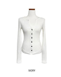 Mude V-Neck Slim Ribbed Knit Cardigan