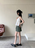 Blena Heart Strap Button Lace Cropped Sleeveless Blouse