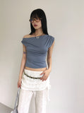 Charba Shirring Unbalanced One Shoulder Sleeveless T-shirt