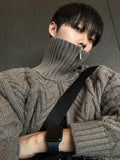 Rope high neck cable zip-up knit