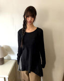 Pora Stripe Dot Color Matching Long T-Shirt