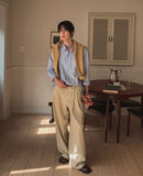 Porori three-tuck back banding slacks