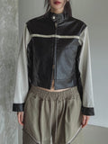 Peer One Track Crop Leather Jacket