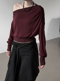 Sheer One-Shoulder Crop Sweatshirt
