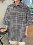 [unisex] Rimming Pocket Check Over Short Sleeve Shirt