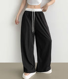 Summer rustling color matching detail wide banding pants