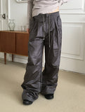 Fillet Glossy Parachute Two Way Nylon Long Wide Pants