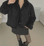 Suede Teddy Bear Button Collar Sleeve Fur Short Mustang