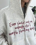 Raton Crop Lettering Brushed Hood Zip-Up