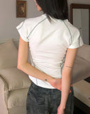 Muune Number Printed V-Neck Short Sleeve T-Shirt