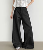 Raw back point button roll-up mega wide fit denim pants