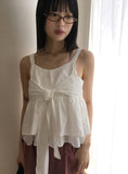 Hajeu ribbon tie strap flare sleeveless blouse