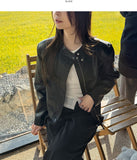 Semi crop leather blouson rider jacket