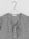 Zimo Check Button Puff Short Sleeve One Piece