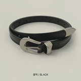 Leather Matte Silver Buckle Belt