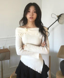 Neon Rose Corsage Wave Off-shoulder Knit