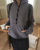 Veld Stripe Button Brushed Hood T-shirt