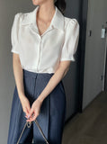 Syue Short Sleeve Puff Collar Shirt Blouse