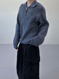 Central Rope High-Neck Knit Zip-Up