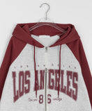 Mikae two-way color matching brushed printing over hood zip-up