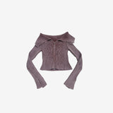 Beckyan Off-Shoulder Two-Way Knit Zip-up