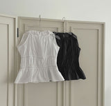 Summer Halterneck Back Ribbon Smocke Banding Sleeveless Blouse
