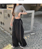Rustling Folding Vertical Color Matching Stripe Two-Way Wide Jogger Banding Pants