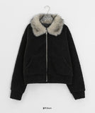 Sanpori Quilted Boucle Fur Collar Short Jacket
