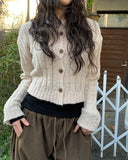 Aring Boucle Knit Ribbed Crop Cardigan