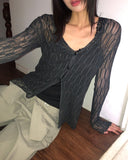 Cellu mesh see-through long-sleeved cardigan
